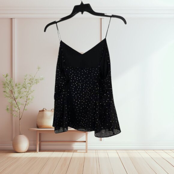 Nine West Black & Gold Polka Dot V-Neck Cami | Lined • Adjustable Straps - Picture 3 of 10